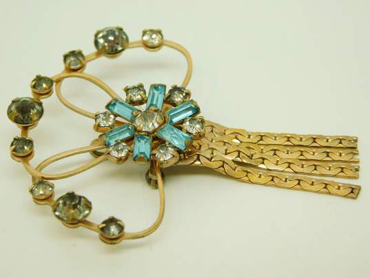 VNTG Icy Blue Gold Tone Earrings & Brooch image number 5