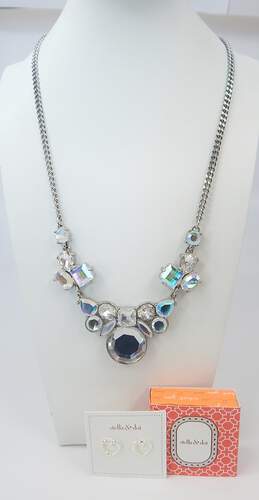 The Loft Stella & Dot Silvertone Rhinestone Necklace & Heart Earrings