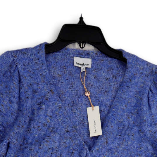 NWT Womens Blue Knitted Long Sleeve Button Front Cardigan Sweater Size S image number 3