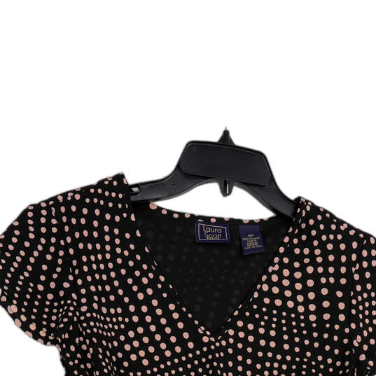 NWT Womens Black Pink Polka Dot Short Sleeve V-Neck A-Line Dress Size 10P image number 3