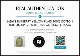 Burberry Men's Yellow Plaid 100% Cotton Button Up Long Sleeve Shirt Size M - AUTHENTICATED alternative image