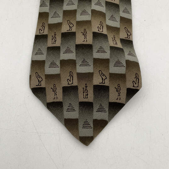 Mens Brown Brown Gray Silk Hieroglyphs Print Thirteenth Set Pointed Necktie image number 4