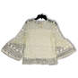 NWT Womens White Lace Bell Sleeve Round Neck Pullover Blouse Top Size M image number 2