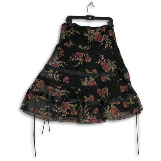 NWT Womens Black Floral Tiered Side Zip Midi A-Line Skirt Size 11/12 image number 2