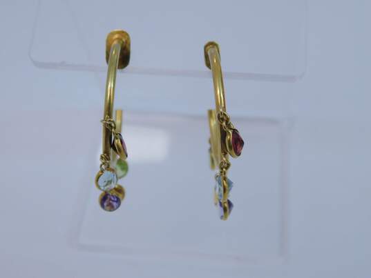 14K Yellow Gold Garnet, Topaz, Amethyst, Citrine & Peridot Hoop Earrings 3.7g image number 1