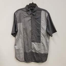 Mens Gray Cotton Short Sleeve Spread Collar Over Fit Button-Up Shirt Sz XL alternative image