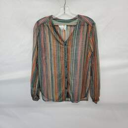Fritzi Vintage Multicolor Stipe Sheer Button Up Blouse WM Size L