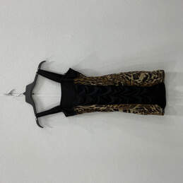 Women Black Beige Animal Print Sleeveless Pullover Bodycon Dress Size 5