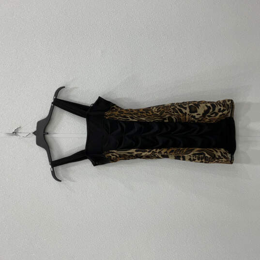 Women Black Beige Animal Print Sleeveless Pullover Bodycon Dress Size 5 image number 1