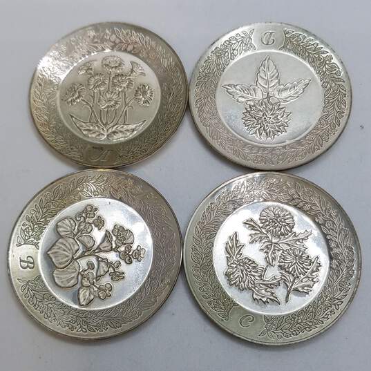 Franklin Mint Alphabet Sterling Silver Floral Design Miniature Plates A, B, C, D 4pcs. 42.7g image number 1