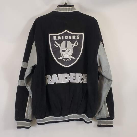 NFL Men Black Raiders Varsity Leather Jacket M image number 2