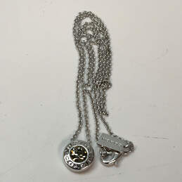 Designer Coach Silver-Tone Link Chain Crystal Cut Stone Pendant Necklace alternative image