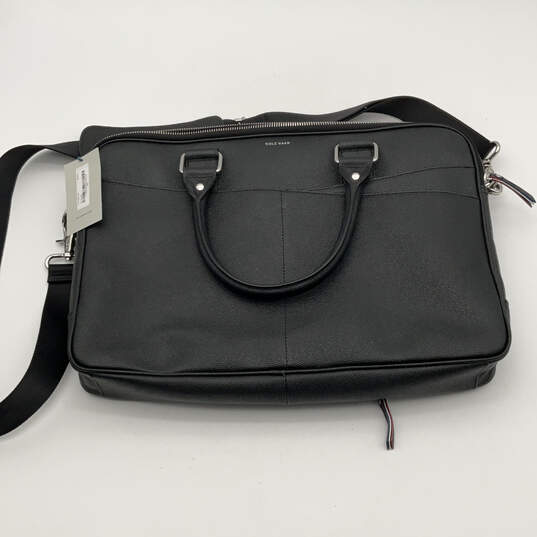 NWT Mens Black Attache Leather Detachable Strap Double Handle Briefcase image number 5