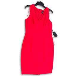 NWT Womens Pink V-Neck Sleeveless Stretch Back Zip Sheath Dress Size 12