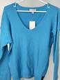Womens Turquoise Long Sleeve V Neck Pullover Sweater Size Large W-0528922-C image number 2