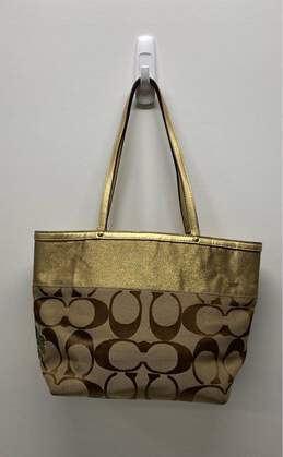 COACH 12204 Tan Gold Floral Signature Canvas Tote Bag alternative image