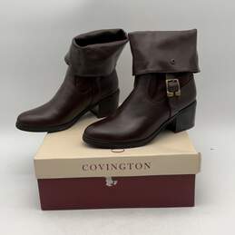 NIB Covington Womens Brown Leather Block High Heel Pull-On Ankle Boots Size 6