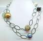 Artisan 925 Sterling Silver Smoky Quartz Agate & Faux Pearl Multi Stone Station Chain Necklace 64.7g image number 1