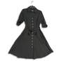 NWT Sharagano Womens Black Collared Roll Tab Sleeve Belted Shirt Dress Size 4 image number 1