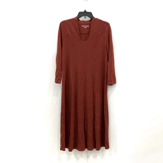 Womens Red V-Neck Long Sleeve Pleated Midi A-Line Dress Size Medium image number 1