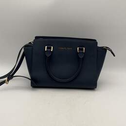 Michael Kors Womens Blue Leather Adjustable Strap Bottom Stud Satchel Bag Purse