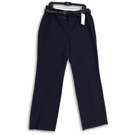 NWT Womens Navy Blue Flat Front Slash Pockets Trouser Pants Size 12 image number 1