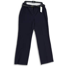 NWT Womens Navy Blue Flat Front Slash Pockets Trouser Pants Size 12