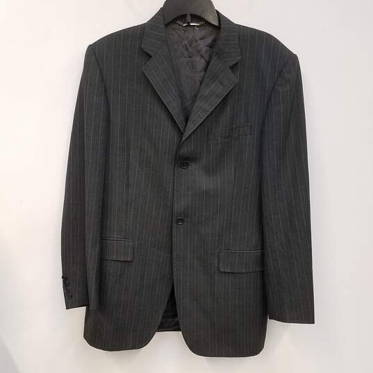 Mens Black Pinstripe Pockets Long Sleeve Collared Blazer Jacket Size Large image number 1