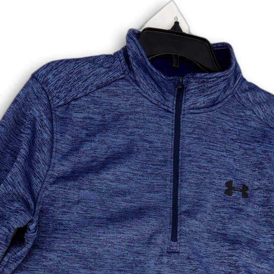 Mens Blue Heather Long Sleeve Mock Neck 1/4 Zip Pullover Sweatshirt Size L image number 3