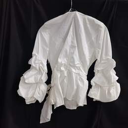 Women's White House Black Market Tie Front Ruffle Sleeve Blouse Sz 4 alternative image
