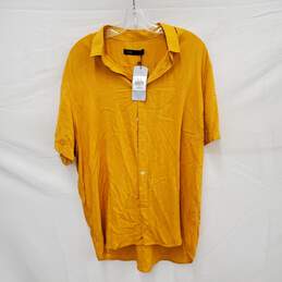 NWT LOB Mostaza 100% Rayon Yellow Short Sleeve Canary Yellow Button Shirt Size 3
