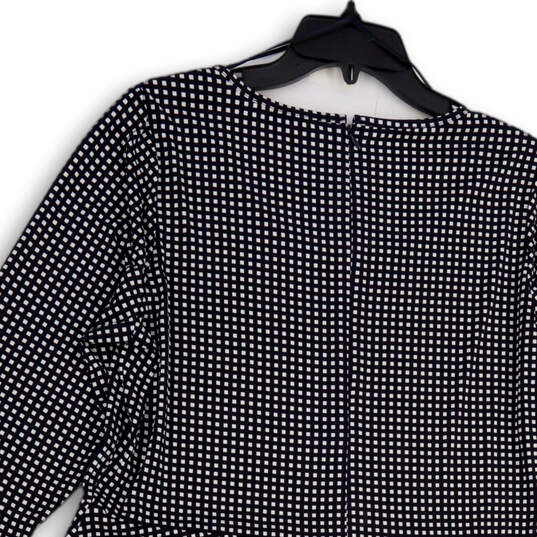 Womens Black White Check Long Sleeve Round Neck Back Zip A-Line Dress Sz 1X image number 4