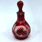 VNTG Art Glass Home Decor Bohemian Czech Ruby Cruet Cranberry Glass Etched Vase image number 13
