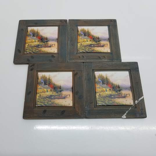 VTG. Set Of 4 Ambiance *Parts/Repair Coasters Cabin By The River image number 1