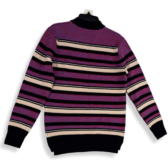 Mens Multicolor Striped Knitted Crew Neck Long Sleeve Pullover Sweater Size S image number 2