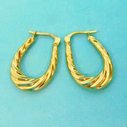14K Yellow Gold Swirl Oblong Hoop Earrings 1.6g