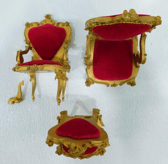 Vintage Spielwaren Szalasi Rococo Red Velvet Dollhouse Chairs image number 1
