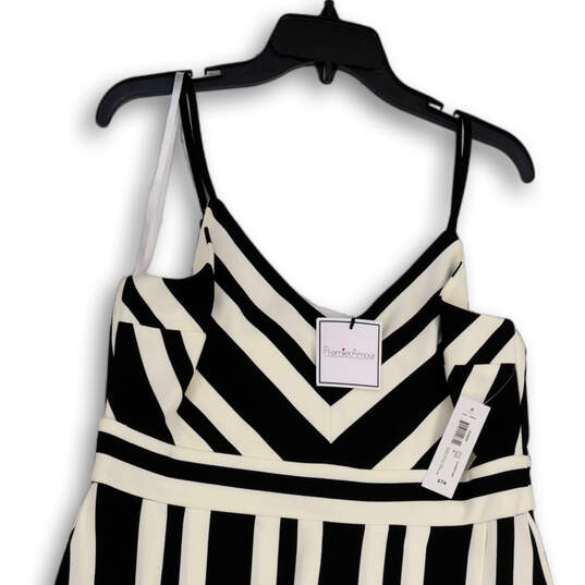 NWT Womens Black White Striped Sleeveless Knee Length Mini Dress Size 16 image number 3