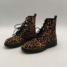 Michael Kors Womens Brown Black Cheetah Print Lace Up Ankle Boots Size 9