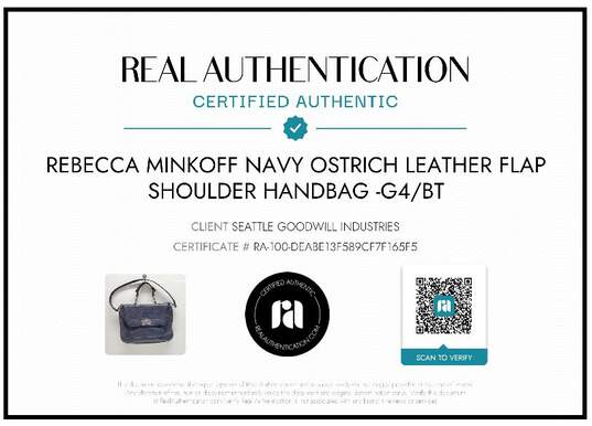 AUTHENTICATED REBECCA MINKOFF NAVY OSTRICH LEATHER FLAP SHOULDER BAG 13x9.5x4 image number 2
