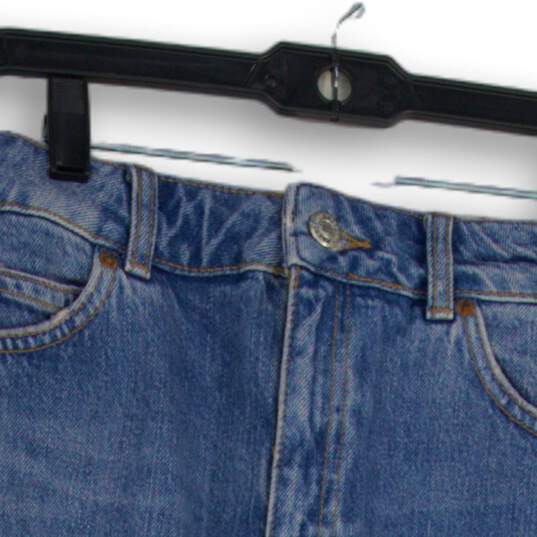 Topshop Womens Blue Denim Medium Wash Raw Hem Mini Skirt Size 2 image number 3