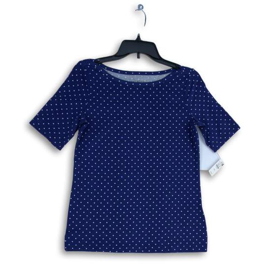 NWT Talbots Womens Blue White Polka Dot Short Sleeve Boat Neck Blouse Top Sz PS image number 1
