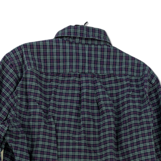 Mens Blue Green Plaid Long Sleeve Collared Button Down Shirt Size Medium image number 4