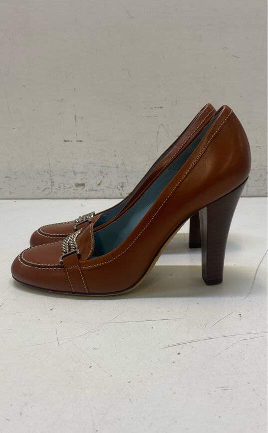 Lambertson Italy Brown Leather Chain Pump Heels Shoes Size 38 image number 2