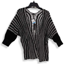 NWT Womens Black White Knitted Open Front Cardigan Sweater Size XL