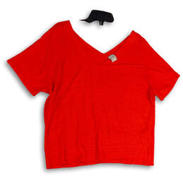 Womens Orange Regular Fit V-Neck Short Sleeve Pullover T-Shirt Size 2