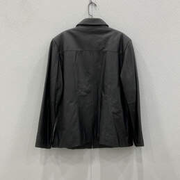 Womens Black Leather Collared Long Sleeve Pockets Full-Zip Jacket Size XL alternative image