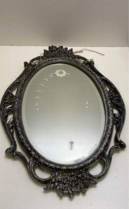 Wall Mirror Black and Silver Metal Frame Beveled /Etched Gothic Oval Mirror