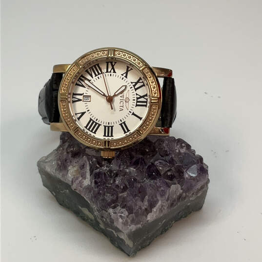 Designer Invicta Gold-Tone Black Leather Adjustable Strap Analog Wristwatch image number 1