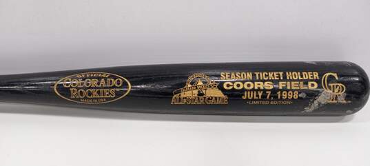 Colorado Rockies 1998 Season Ticket Holder Limited Edition Black Wooden Bat image number 2